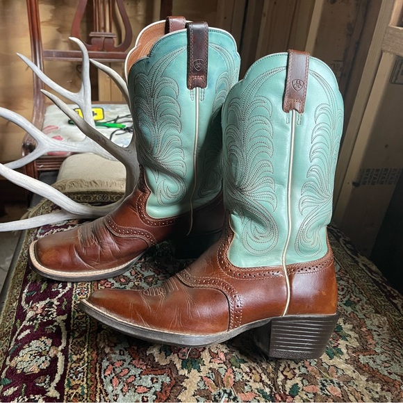 Ariat Mesquite Aquamarine Blue Cowboy Leather Roper Packer Boots Square Toe 7 - Picture 5 of 16